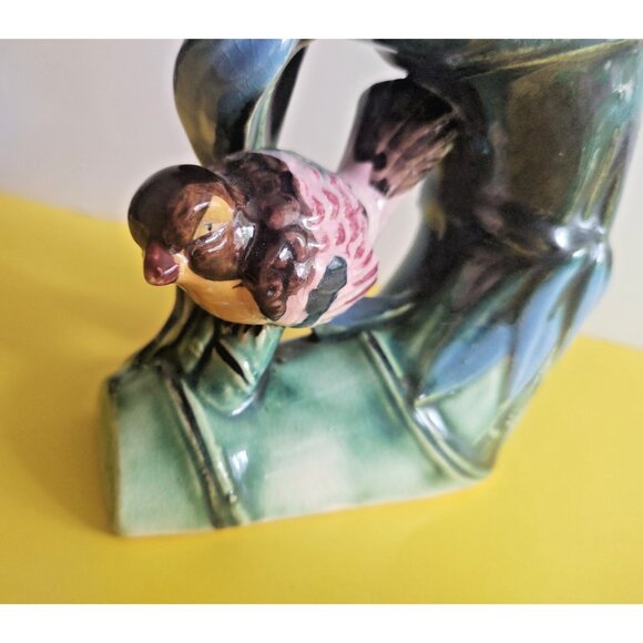 Vintage Majolica Pottery by Florart Japan Bird Vase 5" x 5" x 2" 1950's - Picture 3 of 11